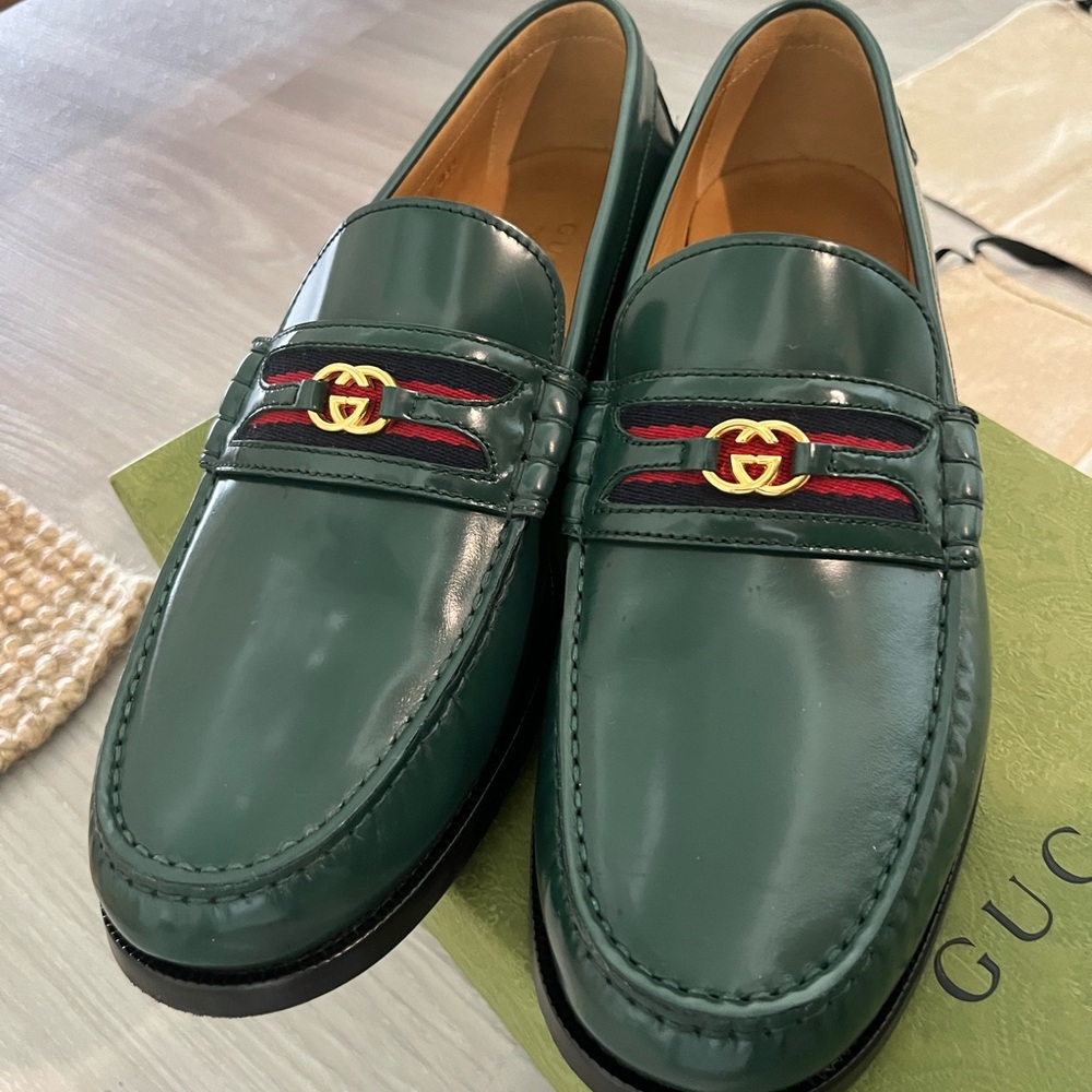 Gucci Loafer with Double G Emerald Green Size 11US